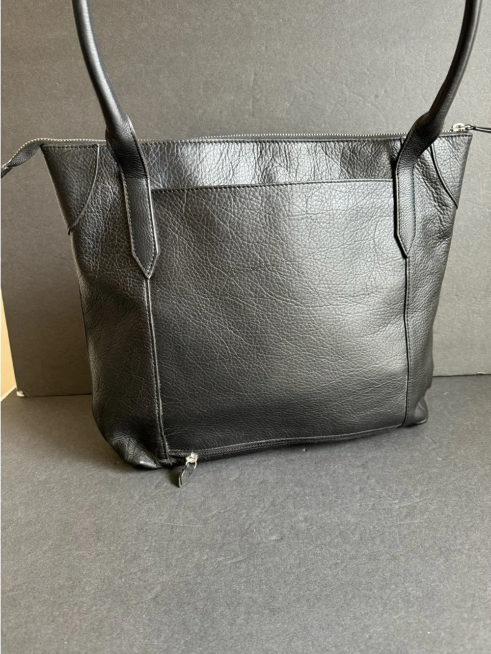 LODIS Black Leather Shoulder Tote Bag‎ Work Laptop Travel Purse